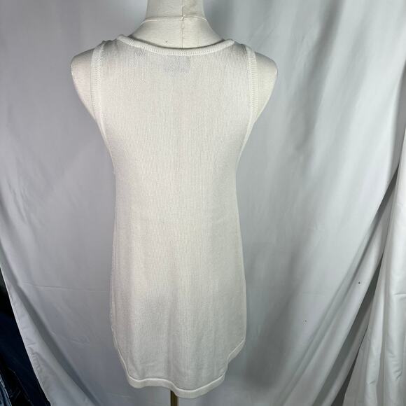 Cabi Ivory Knit Sleeveless Tank Sweater Tunic Open Stitch Cotton Viscose Luxury - Picture 5 of 14